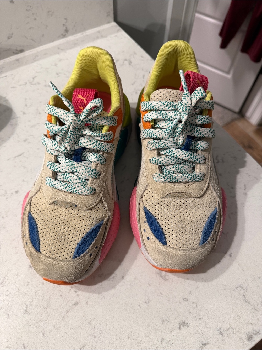 Puma Multicolor Suede & Mesh Sneakers - Beige, Blue, Pink & Yellow